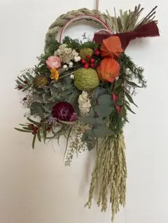 しめ縄　お正月飾り　しめ飾り　ドライフラワー　スワッグ　リース　正月　2way