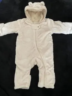 フリースロンパース クマ耳付き クリーム色　90㎝