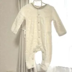 クリーム色 ハート模様 フリースロンパース