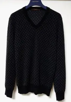 ルイヴィトン 長袖ニット ダミエ柄 Vネック 黒×グレー XSのサムネイル