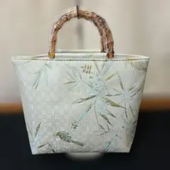 ハンドメイド 大島紬 バンブートート 葉柄 リメイク - メルカリ