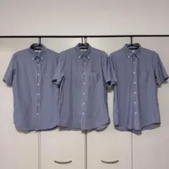 【ユニクロ】ドライノンアイロンジャージーシャツ 半袖3枚セットM 青ストライプ