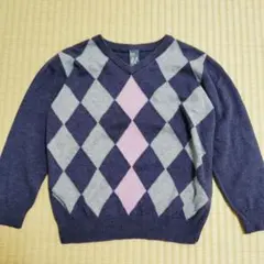 ZARA　キッズ　ザラ　アーガイル柄　パープル　薄手のニット　長袖
