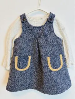 ネイビー ヘリンボーン柄 ワンピース