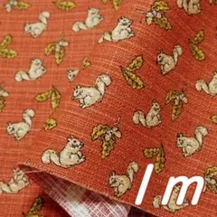 １ｍ＊幅110cm●布 リス どんぐり 栗鼠と団栗 秋 綿 変織り レンガ