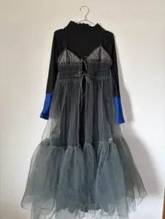 キャミワンピース グレー チュール