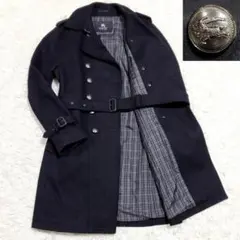 美品 XL バーバリーブラックレーベル カシミヤ マリンコート 黒 銀ボタン