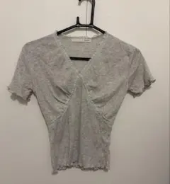 Vネック レース 半袖Tシャツ グレーのサムネイル