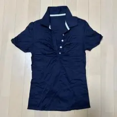 ネイビー 半袖ポロシャツ フリルデザイン