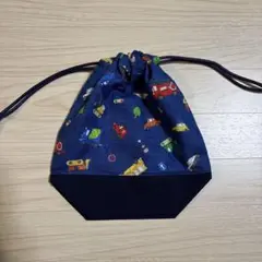 かわいい車のイラスト　ネイビーブルーの給食袋