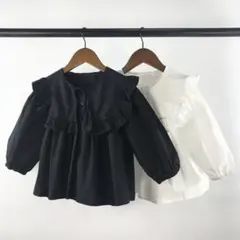【新品】フリルブラウス 長袖 110cm ブラック ナチュラル 韓国子供服風