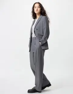 グレー タックワイドパンツ ユニクロ