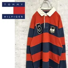 【レア】トミーヒルフィガー長袖ポロシャツ ボーダーラガーシャツ 紺オレンジXL
