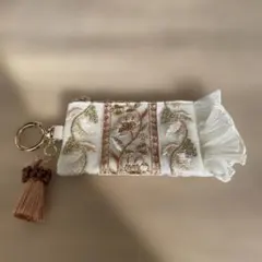 インド刺繍 カラビナ付きマルチポーチ