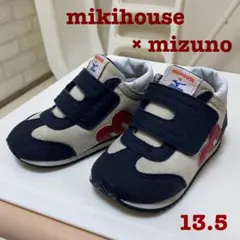 ミキハウス × ミズノ　スニーカー ネイビー　紺色　マジックテープ　ミズノコラボ