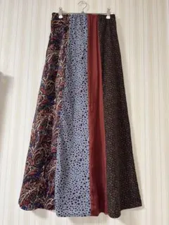 【ROSE BUD】パッチワーク柄切替マキシスカート　サイズフリー