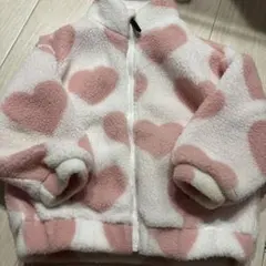 フリースジャケット ホワイト・ピンクハート柄