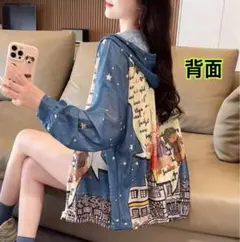 XL【新品】秋春夏　薄手　部屋着　ゆったり　星柄フード付きジャケット