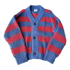 BREEZE 青×赤ボーダーニットカーディガン 110～120 キッズ オシャレ