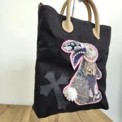 ミナペルホネン/カケラパッチうさぎさん/丸底バケツショルダーリトアニアリネン ミナペルホネン/カケラパッチうさぎさん/丸底バケツショルダー