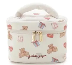 ジェラートピケ　フェイバリット柄バニティーポーチ　オフホワイト