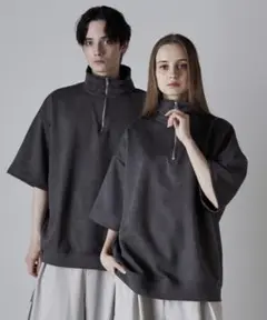CLEL ハーフジップ デザイン 半袖プルオーバーTシャツ
