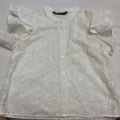 ZARA WOMAN 刺繍フリル袖シャツ S ホワイト