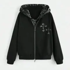 最終お値下げ！SHEIN シーイン ROMWE ヒョウ柄 十字架 ジップパーカー