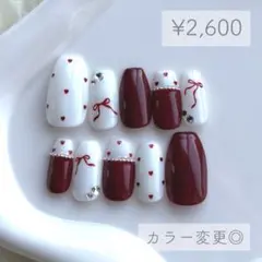 サイズオーダーネイルチップ ハート ドット リボン シンプル
