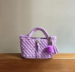 ラベンダー×Tシャツヤーン　ズパゲッティ マルシェバッグ　パープル