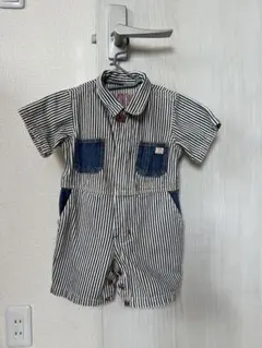 WASK ベビー服　オーバーオール　ストライプ　つなぎ　デニム　半袖　夏　80のサムネイル