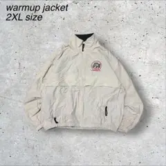 古着ビンテージウォームアップジャケット企業刺繍ロゴホワイト2XLナイロンフリース