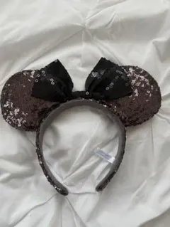 ミッキー耳カチューシャ 黒と茶色 スパンコール