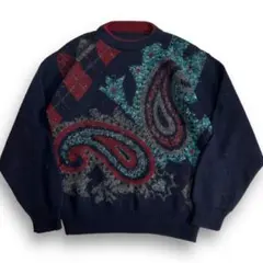 値下げ 秀逸 ヴィンテージ ペイズリー&アーガイル レトロニット 古着 90s