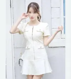 【新品未使用】JUWELS ジュエルズ ツイードドレス ホワイト Lサイズ