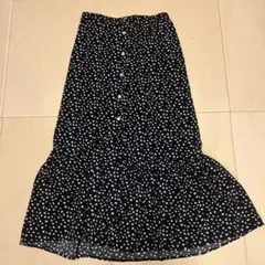 フラワープリント 黒 ロングスカート