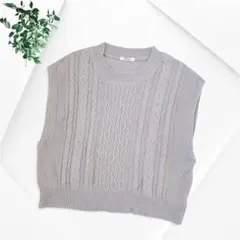 ラフラフ ケーブル編みニットベスト クルーネック ベージュ M しまむら 綿混