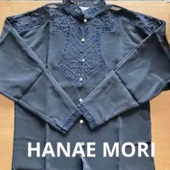 Hanae Mori 長袖ブラウス 刺繍 レース ブラック サイズ9のサムネイル
