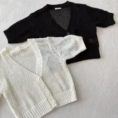GUメッシュカーディガン ボレロ 白 ブラック 2点セット 透かし編み