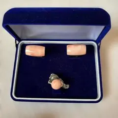 天然珊瑚　ピンク石 カフリンクスとタイピンセット