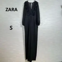 美品★ ZARA ザラ ドットシアー切替 レース ジャンプスーツ S 黒