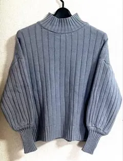 レディース　ハイネックニット　ブルー