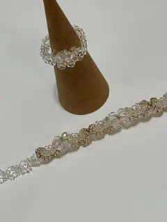 クリスタルビーズリングとブレスレットセット