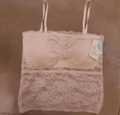 新品　タグ付き　ジェラートピケ　ピンクレースキャミソール　カップつき