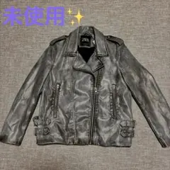 タグ付き新品✨ZARAザラフェイクレザーライダースジャケットダメージ加工グレー