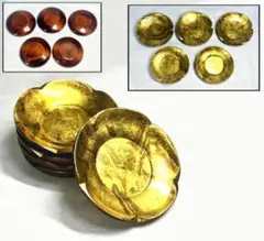 木製金箔梅型茶托 5個 金色 漆器 時代物 骨董 古玩 日本古美術WWWT006