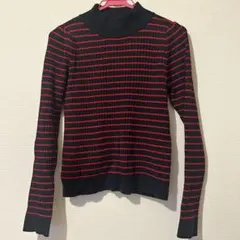 ナイスクラップ　ネイビーと赤のストライプ 長袖ニットセーター