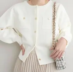 ポリニット金釦ポケ付きカーディガン　natural couture