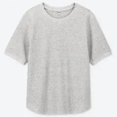 ユニクロ ワッフルクルーネックT グレー S