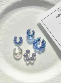 tone イヤーカフ シンプルカラー&クリアアクリルイヤーカフ5点セット